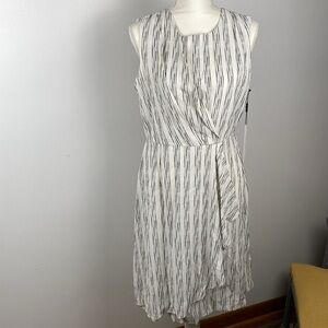 Calvin Klein Faux Wrap Midi Dress White Black Striped  Business Party Work